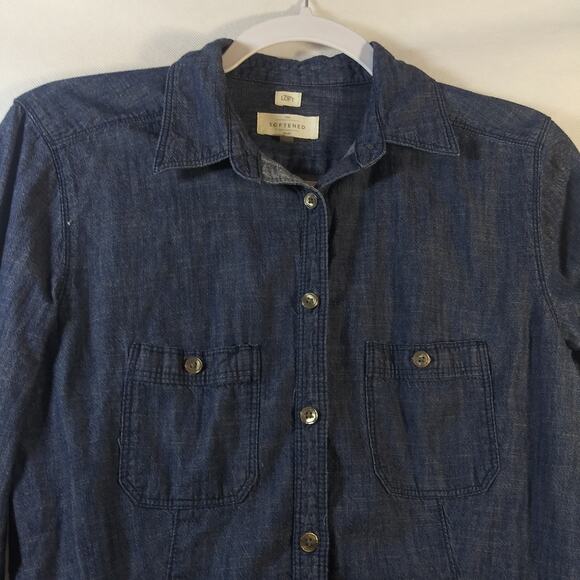 LOFT The Softened Chambray Button Up Western Boho Shirt Size Small - Picture 3 of 7